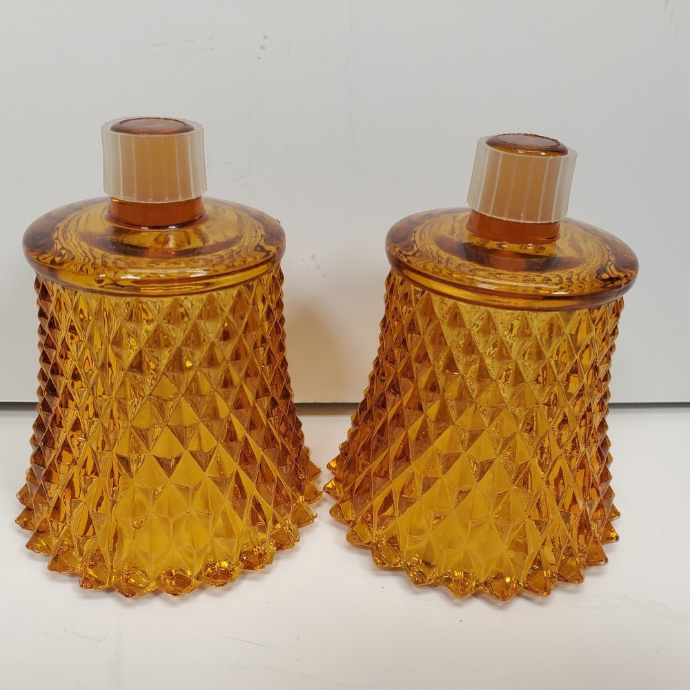 Vintage Votive Cups Peg‎ Candles Amber Glass Diamond Point Home Interiors QTY 2